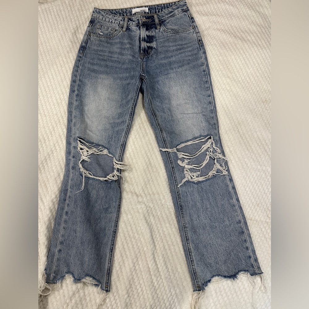 VERVET BY FLYING MONKEY Light Blue Distressed Straight Leg Jeans